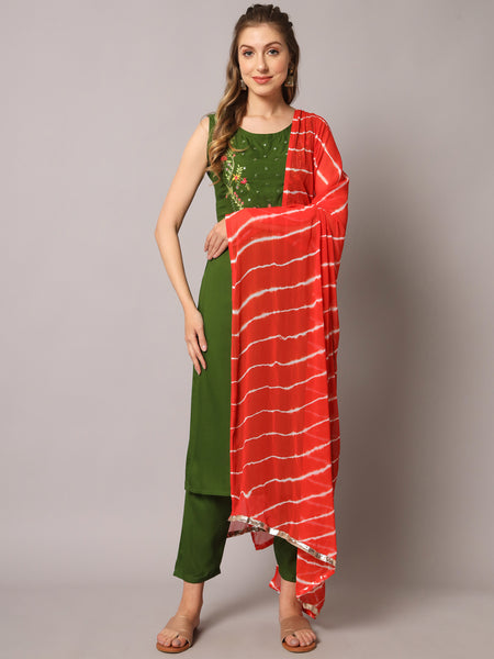 Green Embroidered Kurta Set 