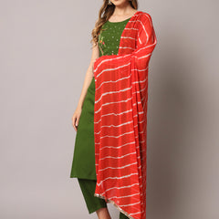 Green Embroidered Kurta Set Front