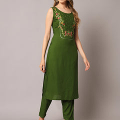 Green Embroidered Kurta Set Without Pant