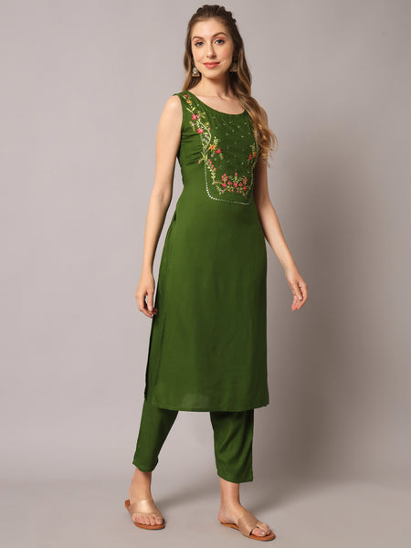 Green Embroidered Kurta Set Without Pant