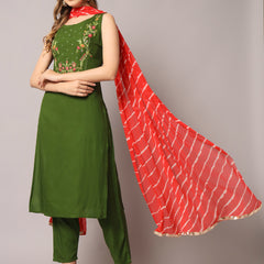 Green Embroidered Kurta Set Standing