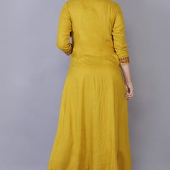 Women Yellow Ethnic Motifs Embroidered & Mirror Work Layered Kurta