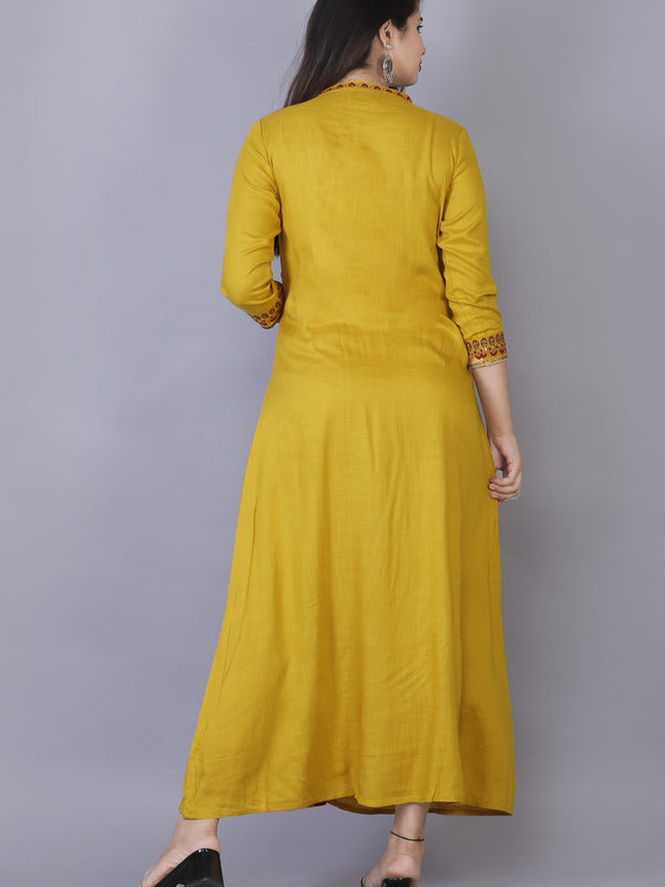 Women Yellow Ethnic Motifs Embroidered & Mirror Work Layered Kurta