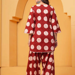 Women's Maroon Printed Pure Cotton Kurti Farshi Salwar Set