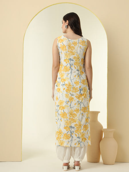 Floral Printed Round Neck Straight Kurta