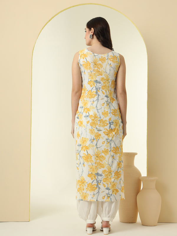 Floral Printed Round Neck Straight Kurta