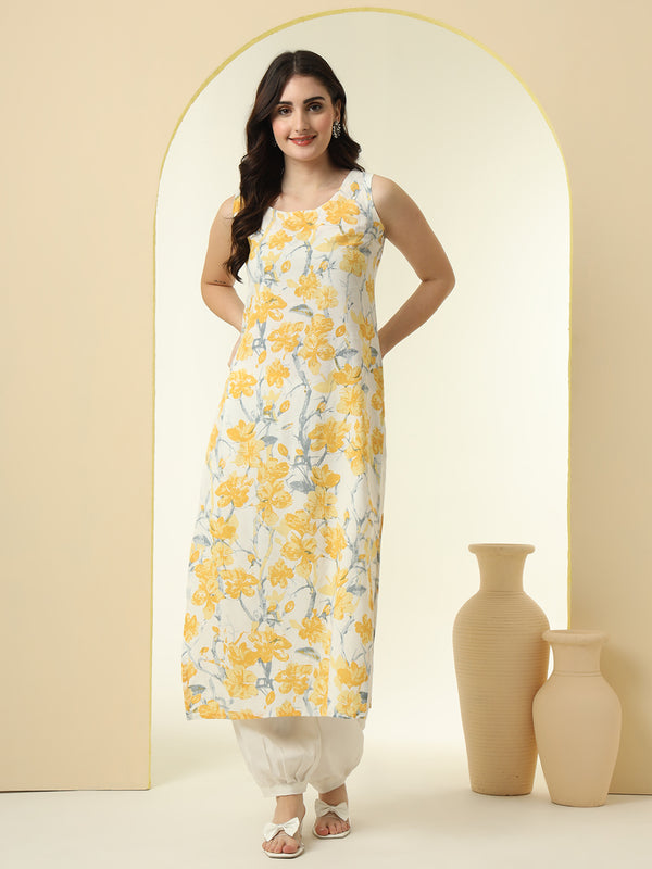 Floral Printed Round Neck Straight Kurta