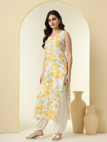 Floral Printed Round Neck Straight Kurta