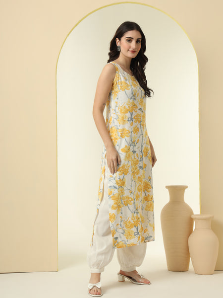 Floral Printed Round Neck Straight Kurta