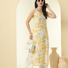 Floral Printed Round Neck Straight Kurta