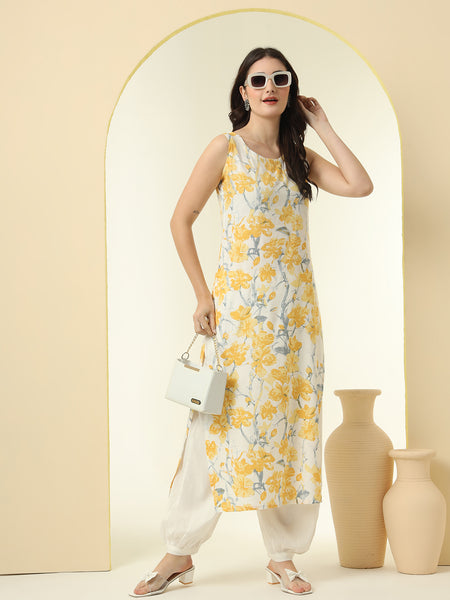Floral Printed Round Neck Straight Kurta