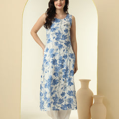 Floral Printed Round Neck Straight Kurta