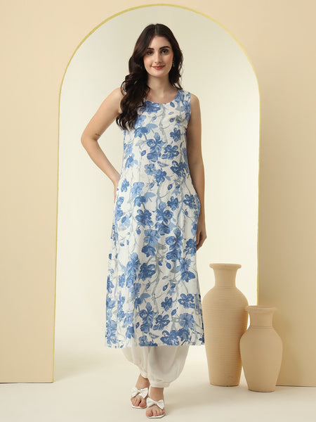 Floral Printed Round Neck Straight Kurta