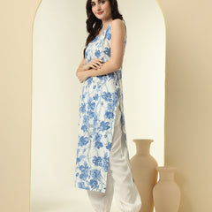 Floral Printed Round Neck Straight Kurta