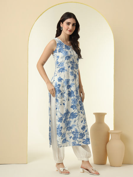 Floral Printed Round Neck Straight Kurta