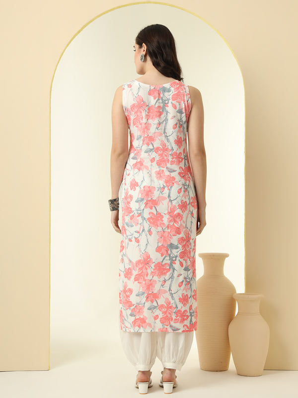 Floral Printed Round Neck Straight Kurta