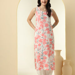 Floral Printed Round Neck Straight Kurta