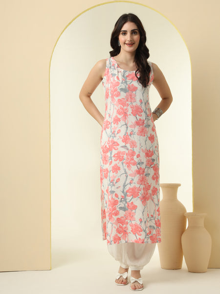 Floral Printed Round Neck Straight Kurta