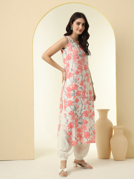 Floral Printed Round Neck Straight Kurta