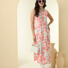 Floral Printed Round Neck Straight Kurta