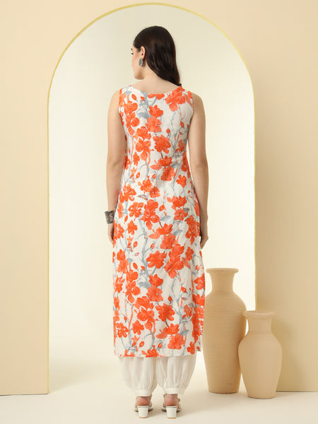 Floral Printed Round Neck Straight Kurta