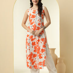 Floral Printed Round Neck Straight Kurta