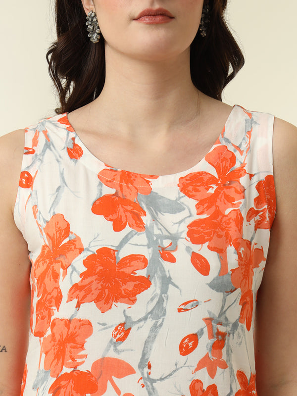 Floral Printed Round Neck Straight Kurta