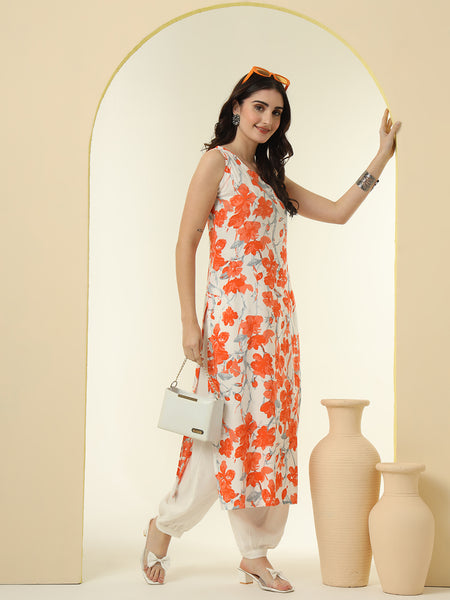 Floral Printed Round Neck Straight Kurta