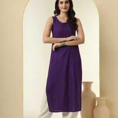 Geometric Printed Round Neck Sleeveless Kurta