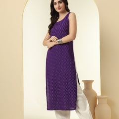 Geometric Printed Round Neck Sleeveless Kurta