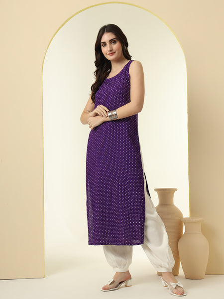 Geometric Printed Round Neck Sleeveless Kurta