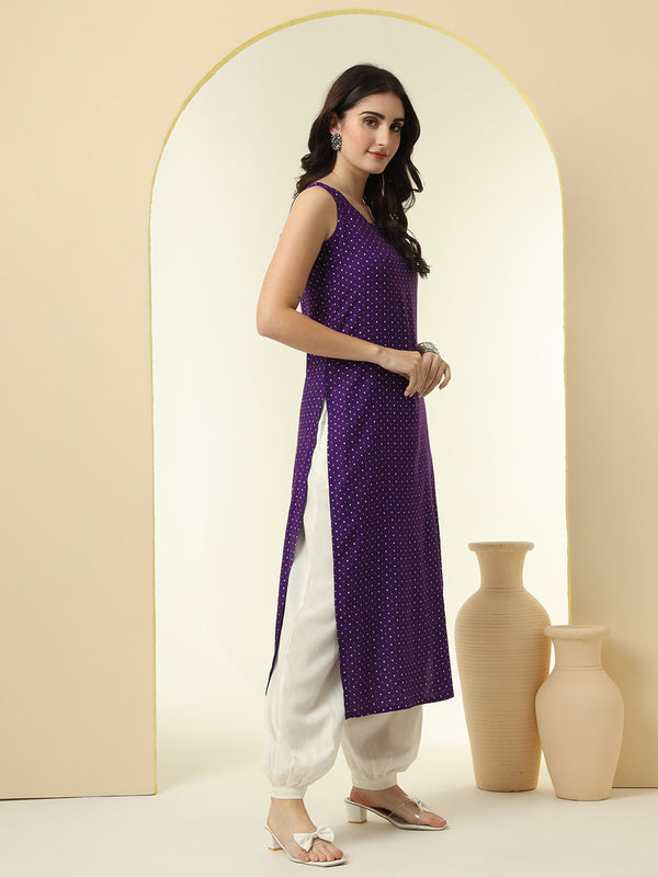 Geometric Printed Round Neck Sleeveless Kurta