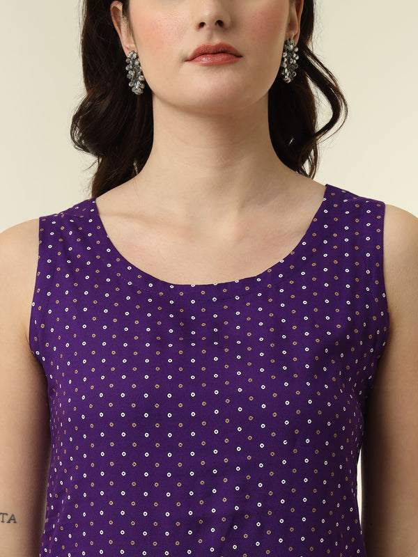 Geometric Printed Round Neck Sleeveless Kurta