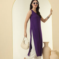 Geometric Printed Round Neck Sleeveless Kurta