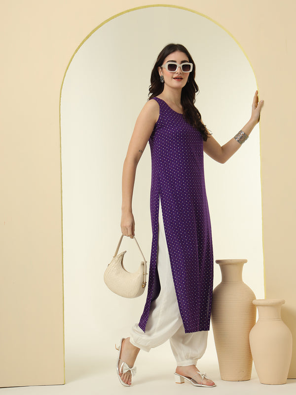Geometric Printed Round Neck Sleeveless Kurta