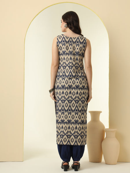 Geometric Printed Round Neck Sleeveless Kurta
