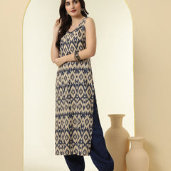 Geometric Printed Round Neck Sleeveless Kurta