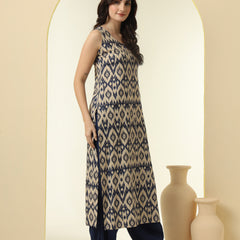 Geometric Printed Round Neck Sleeveless Kurta