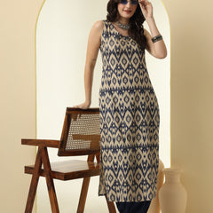 Geometric Printed Round Neck Sleeveless Kurta