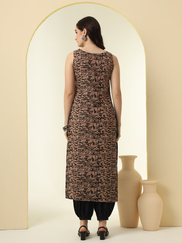 Abstract Printed Round Neck Straight Kurta