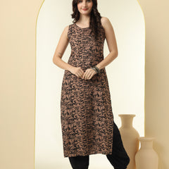 Abstract Printed Round Neck Straight Kurta