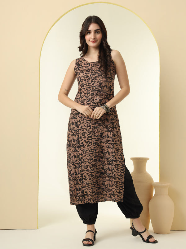 Abstract Printed Round Neck Straight Kurta