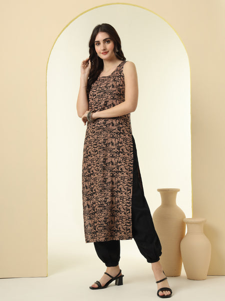 Abstract Printed Round Neck Straight Kurta