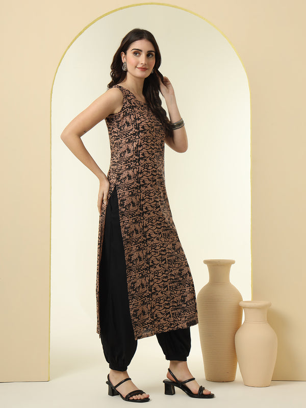 Abstract Printed Round Neck Straight Kurta