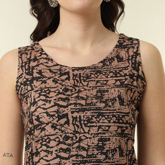 Abstract Printed Round Neck Straight Kurta