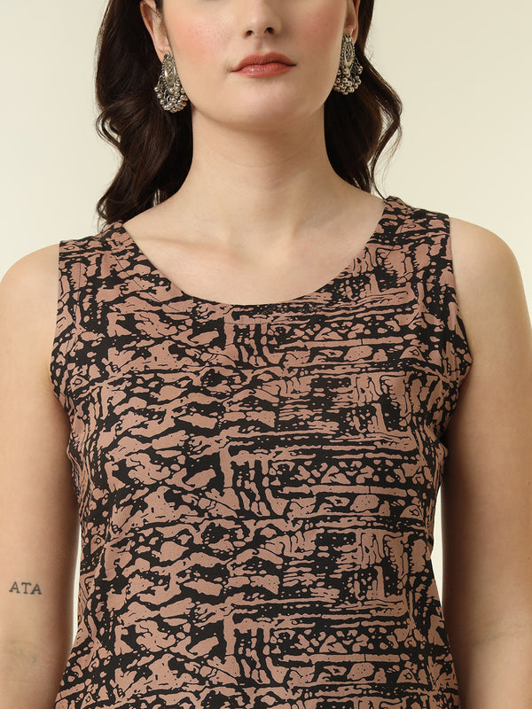 Abstract Printed Round Neck Straight Kurta