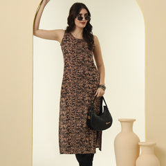 Abstract Printed Round Neck Straight Kurta