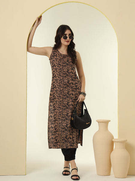 Abstract Printed Round Neck Straight Kurta