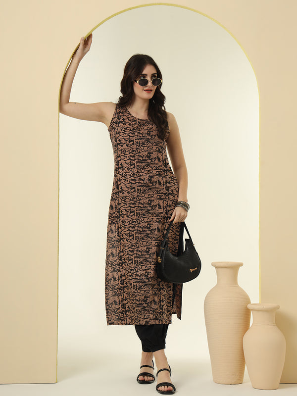 Abstract Printed Round Neck Straight Kurta