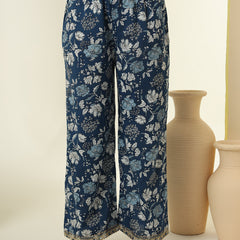 Floral Printed Sequinned Round Neck Pure Cotton Straight Kurta With Palazzos